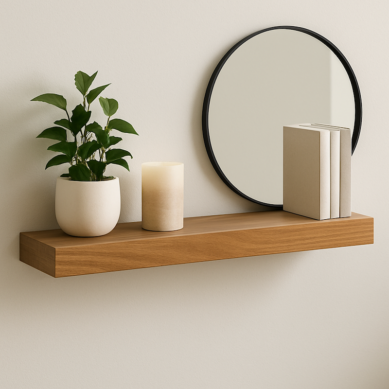 Wall-Mounted Floating Shelf with Mirror